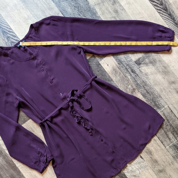 Eileen Fisher Silk Button-Down Drawstring Shirt Dress Purple Small - Picture 6 of 7